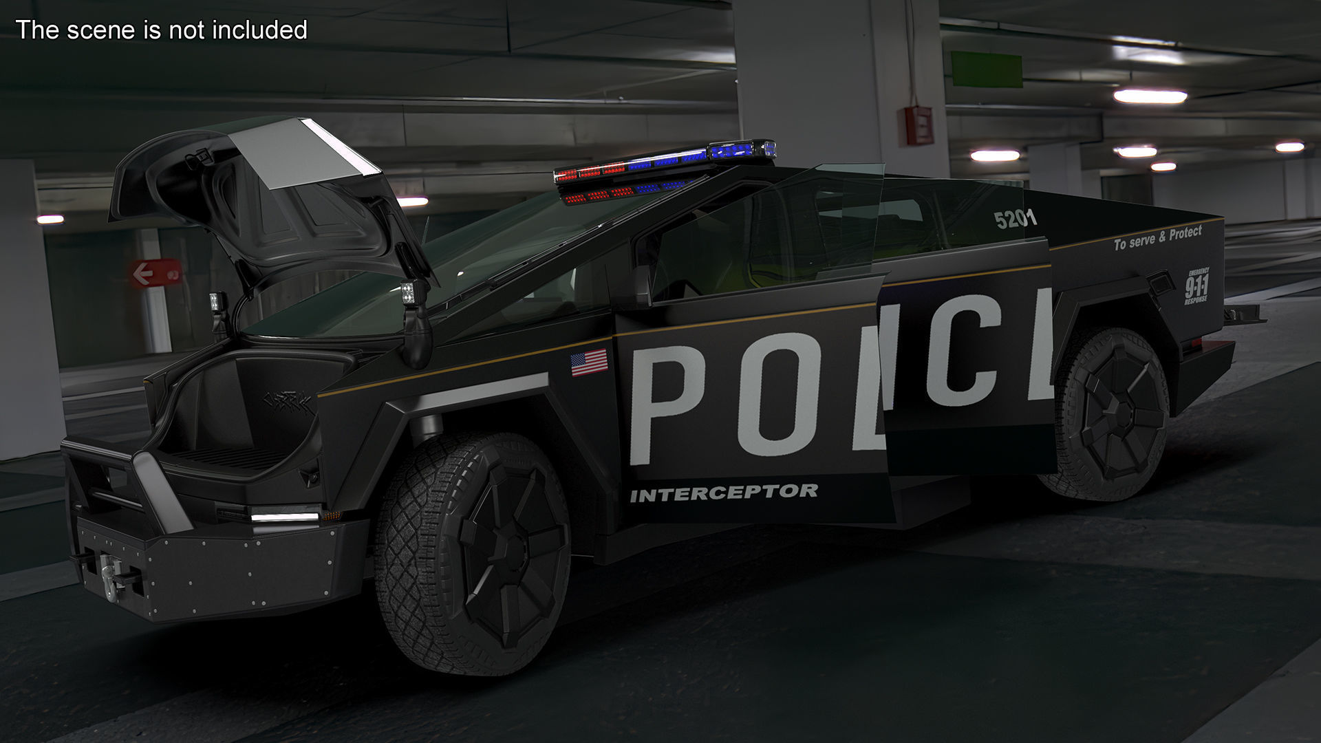 Tesla Cybertruck Police Car Rigged 3D model