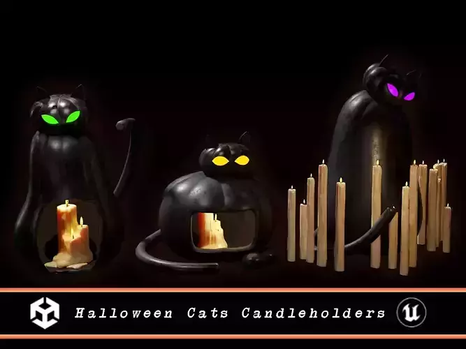 Halloween Cats Candleholders Decoration Low-poly 3D model