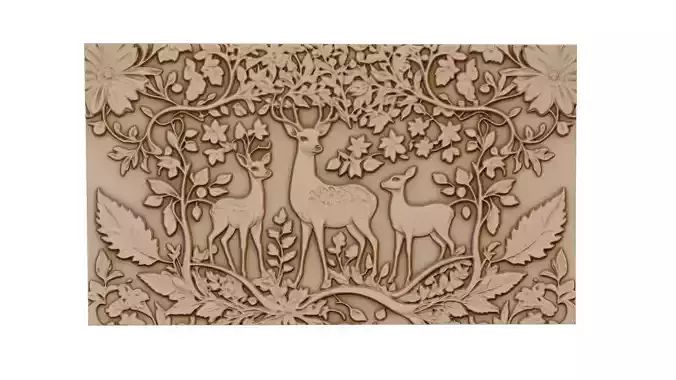 decor set wall panel deer relief mural CNC 57