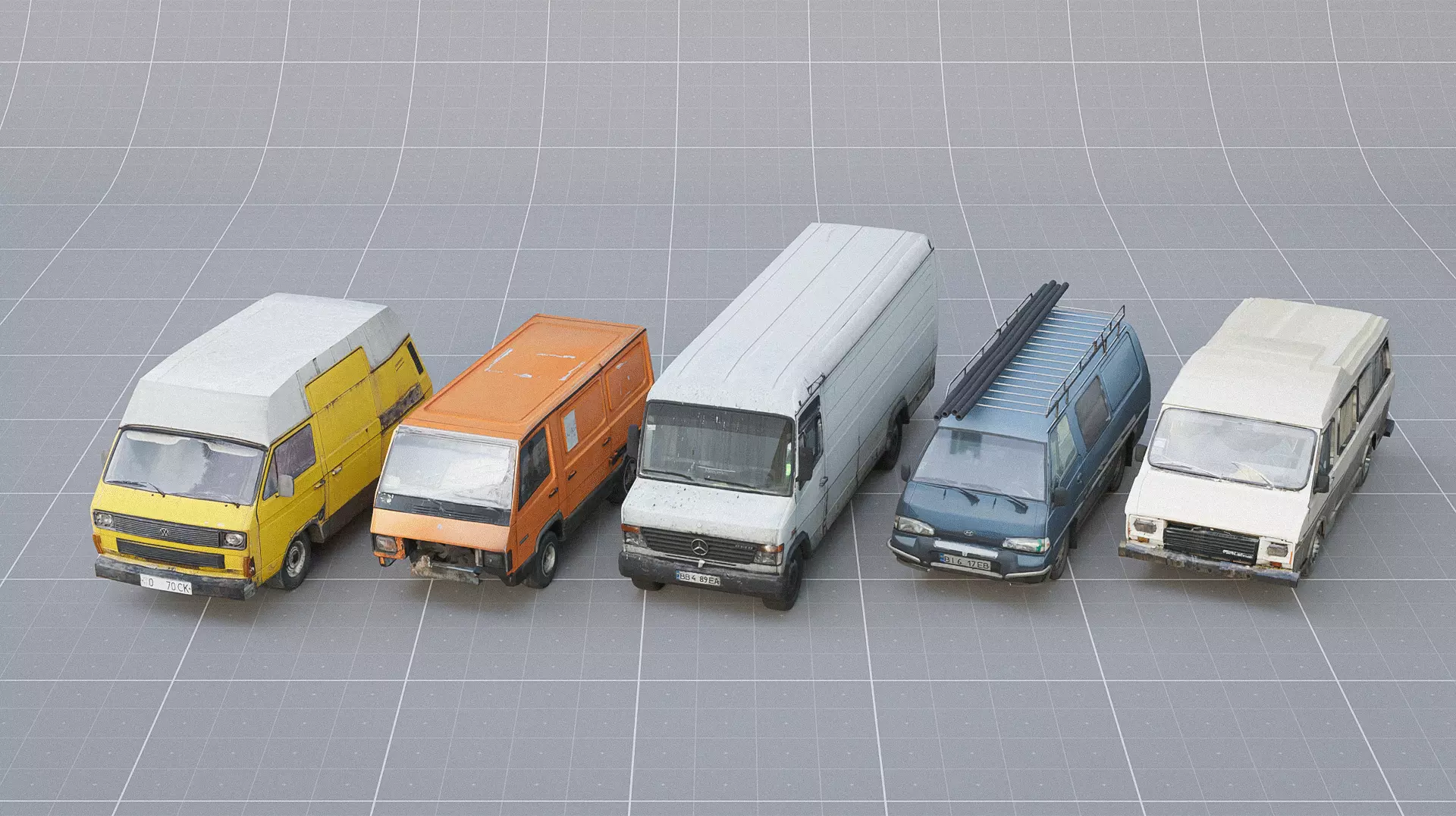 SKLAD - Roadside Vehicles Kit - Trucks Cars Signs Low-poly 3D model_1