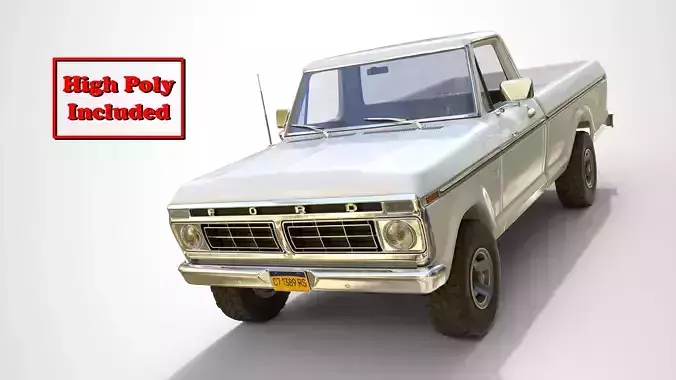 Classic pickup 1976 New White Low-poly 3D model