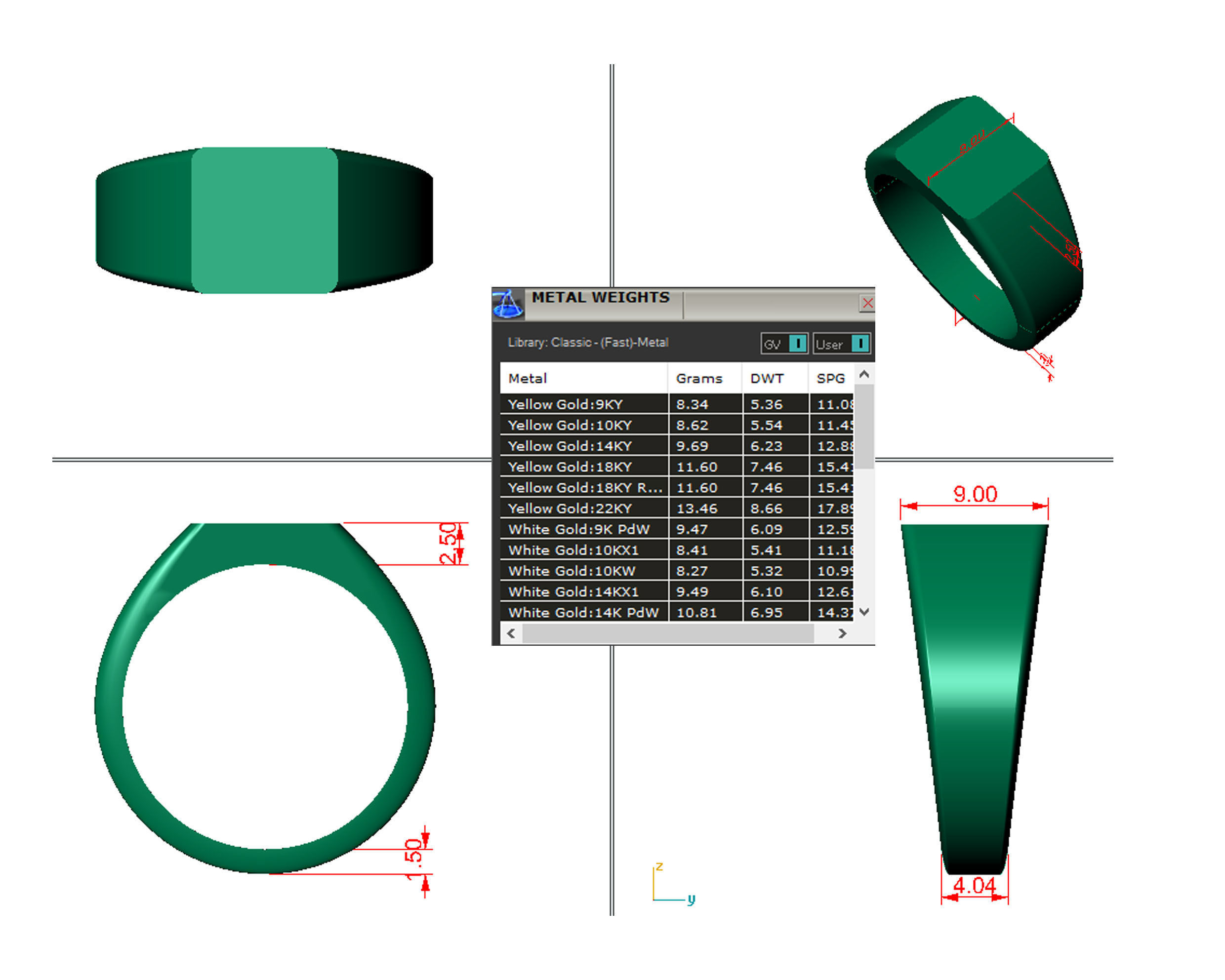 9mm Signet Ring Squareshape Pritable model 3dmodel US 7 3D print model_4