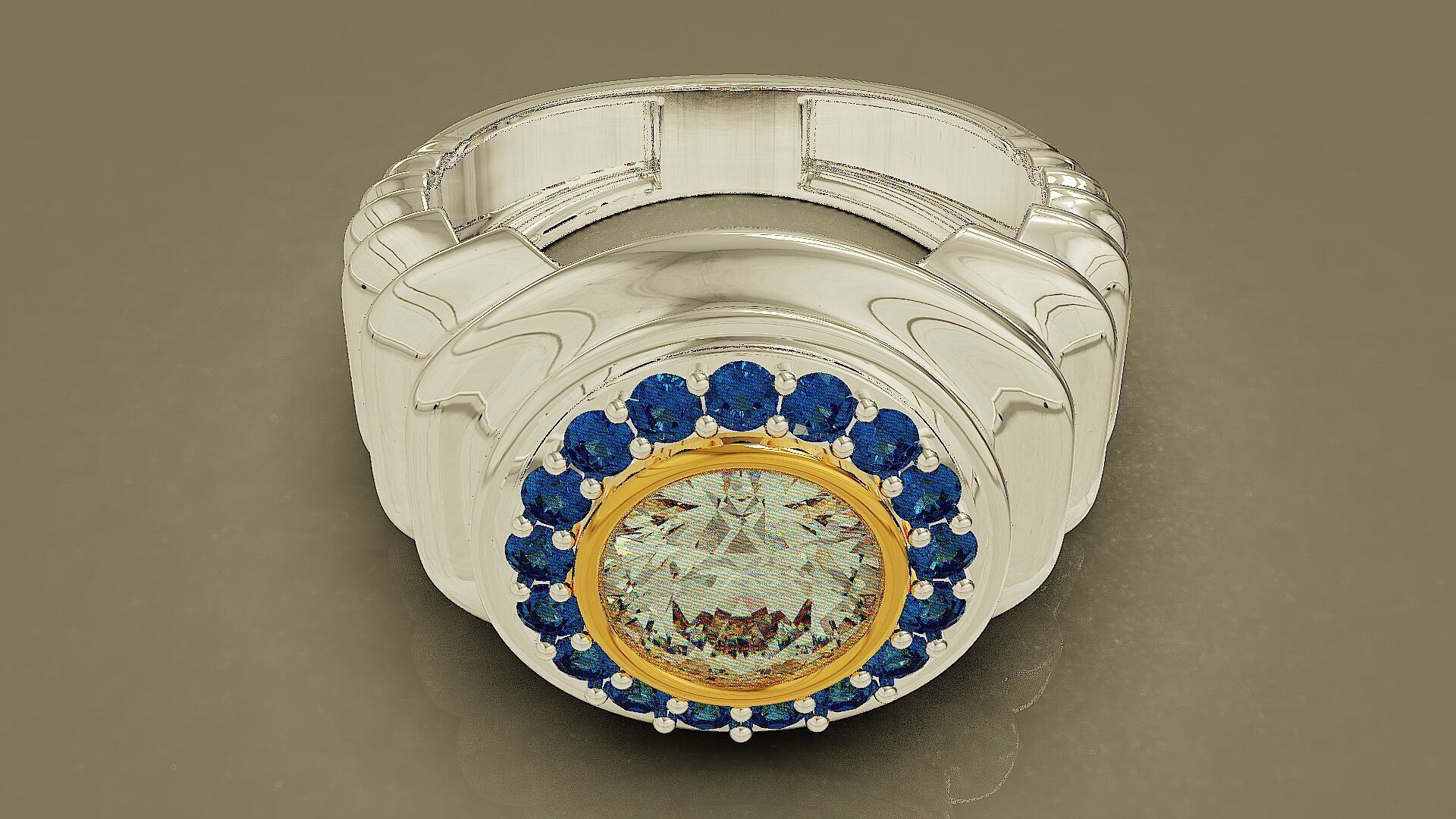 Wavy ring for men consists of bezel set center stone 3D print model_22