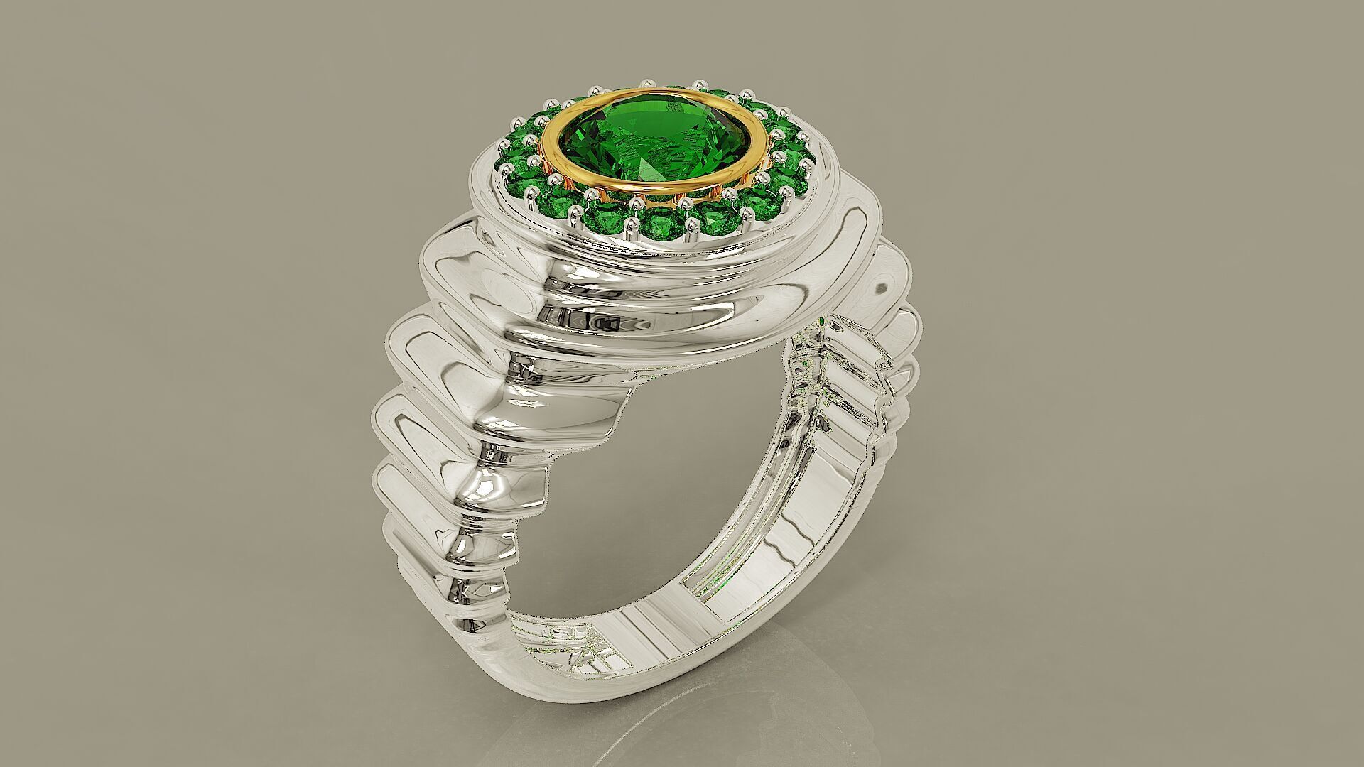 Wavy ring for men consists of bezel set center stone 3D print model_17