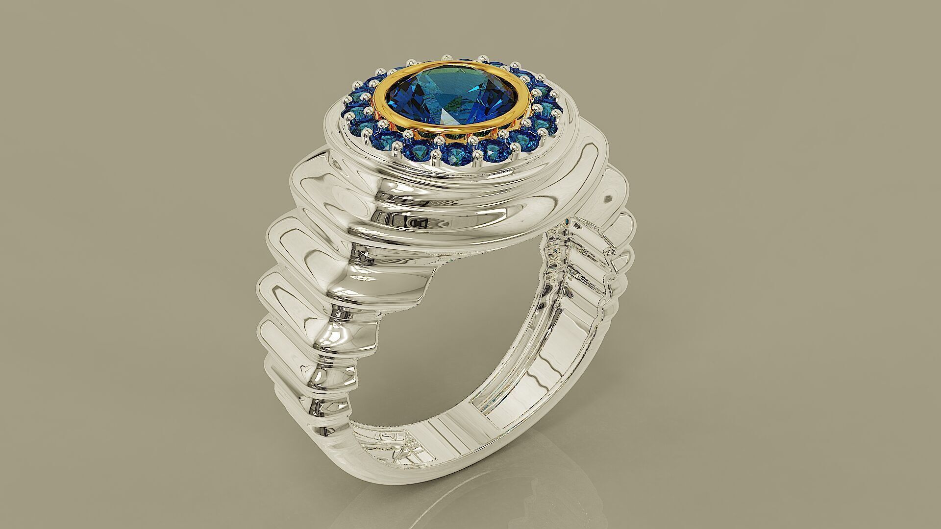 Wavy ring for men consists of bezel set center stone 3D print model_18