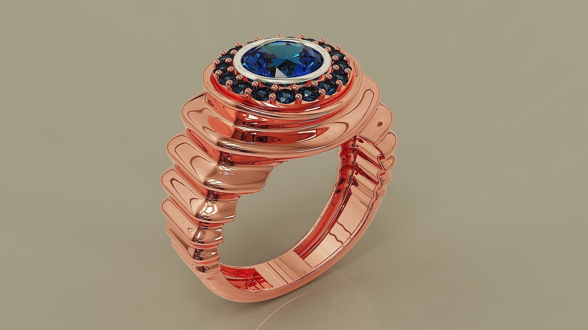 Wavy ring for men consists of bezel set center stone 3D print model_11