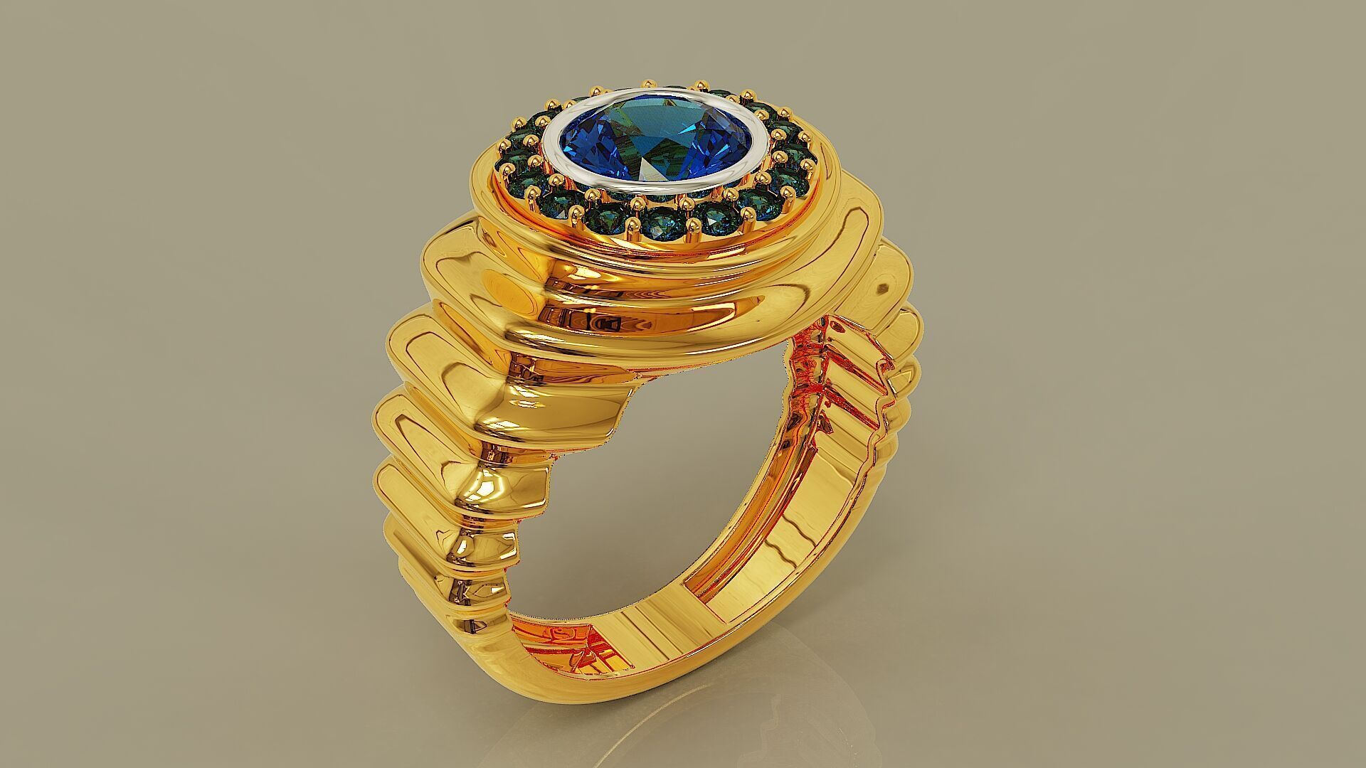 Wavy ring for men consists of bezel set center stone 3D print model_1