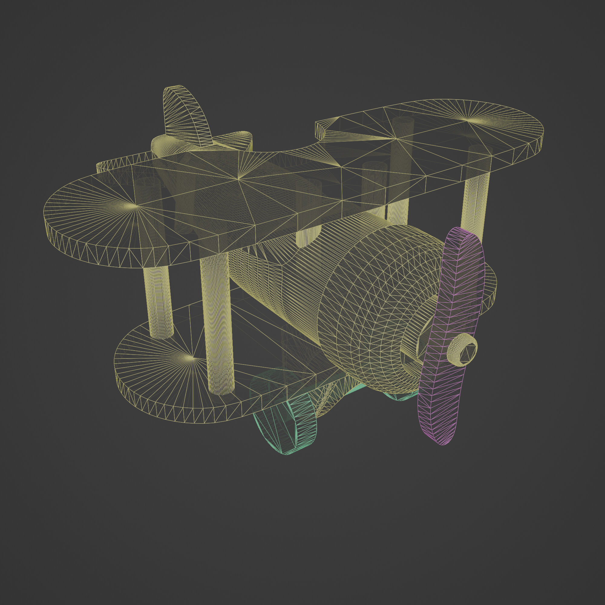 Wooden Old Airplane Toy 3D model_1