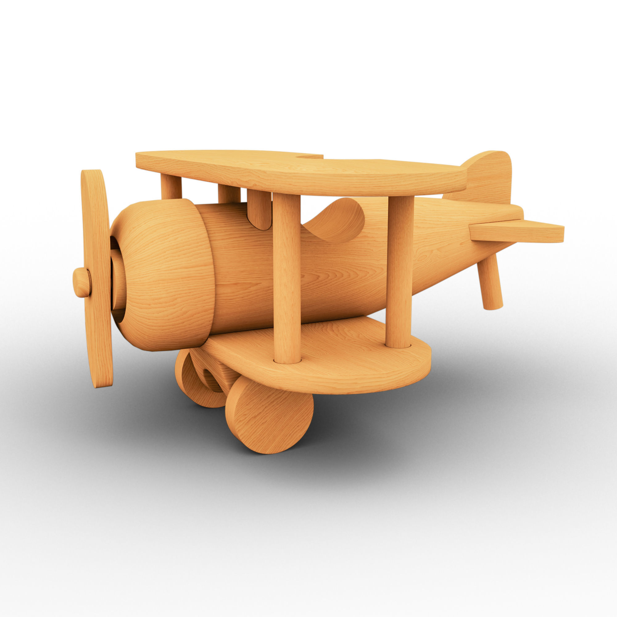Wooden Old Airplane Toy 3D model_2