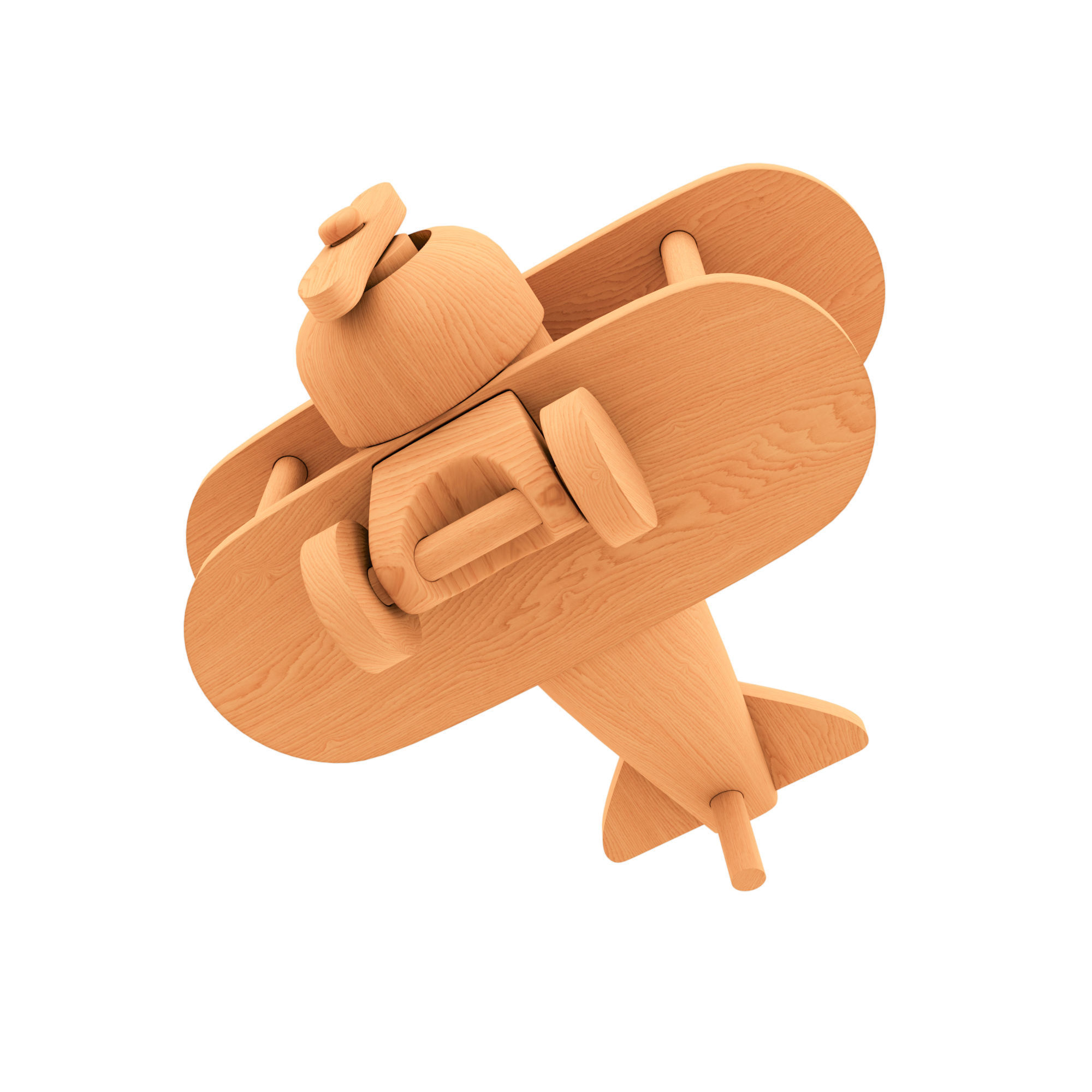 Wooden Old Airplane Toy 3D model_10
