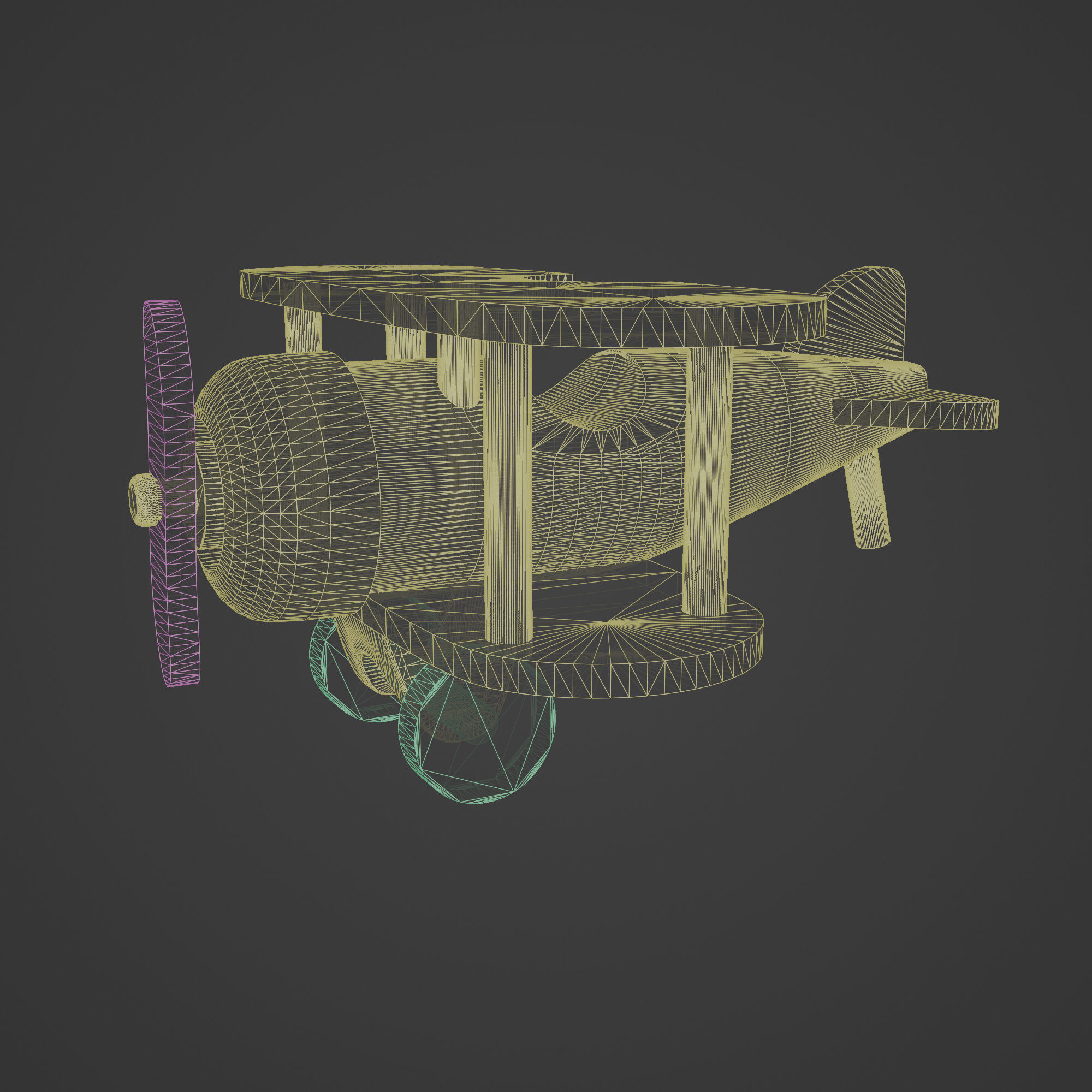 Wooden Old Airplane Toy 3D model_3