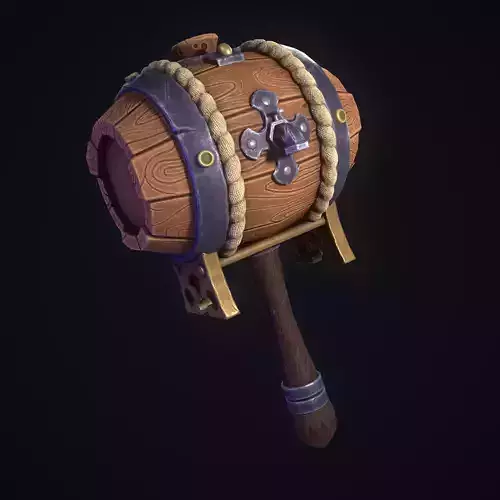 3D Wooden Hammer Barrel Hand-painted Style For Game Art