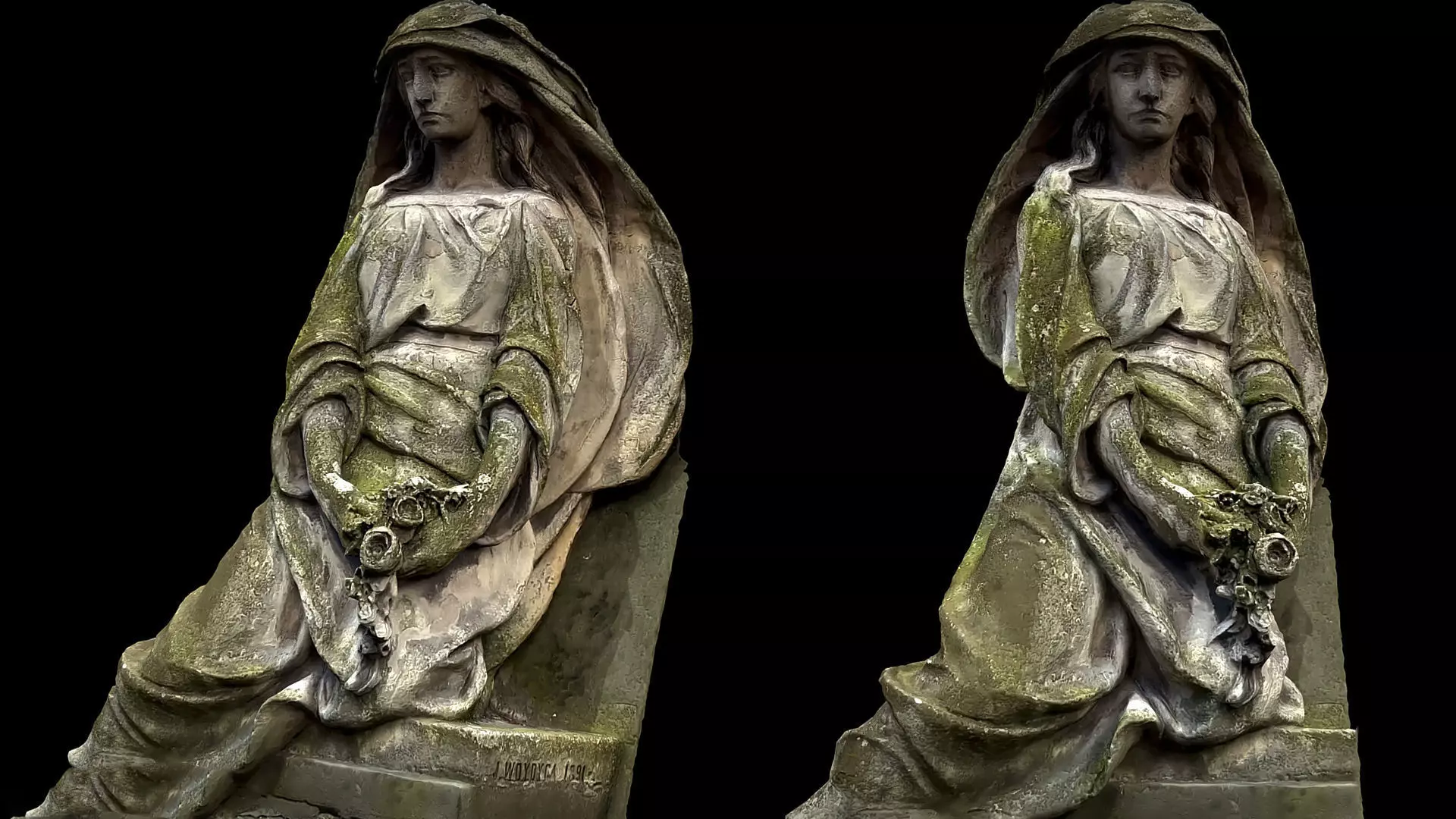 monument art woman sculpture front part photogrammetry Low-poly 3D model_0