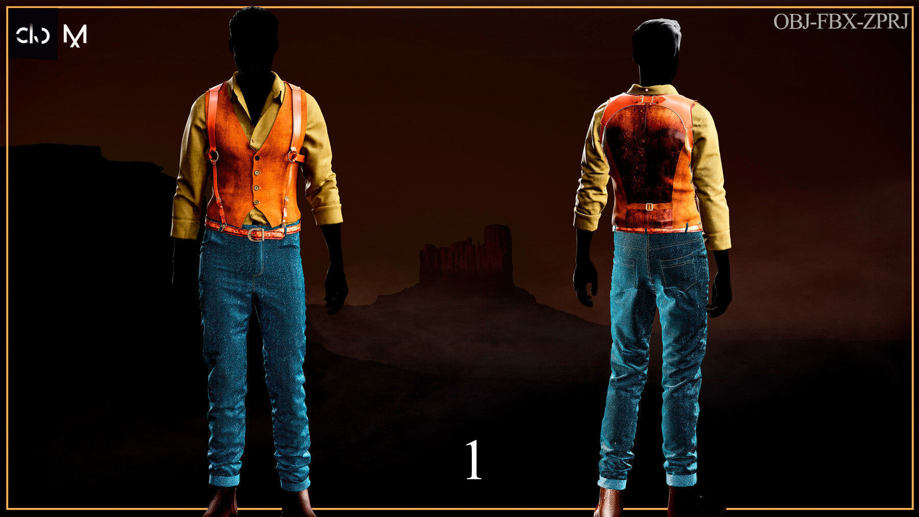 4 Western Outfits Set 3D print model_1
