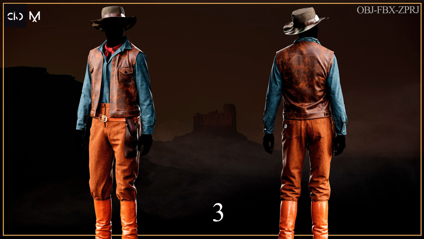 4 Western Outfits Set 3D print model_3