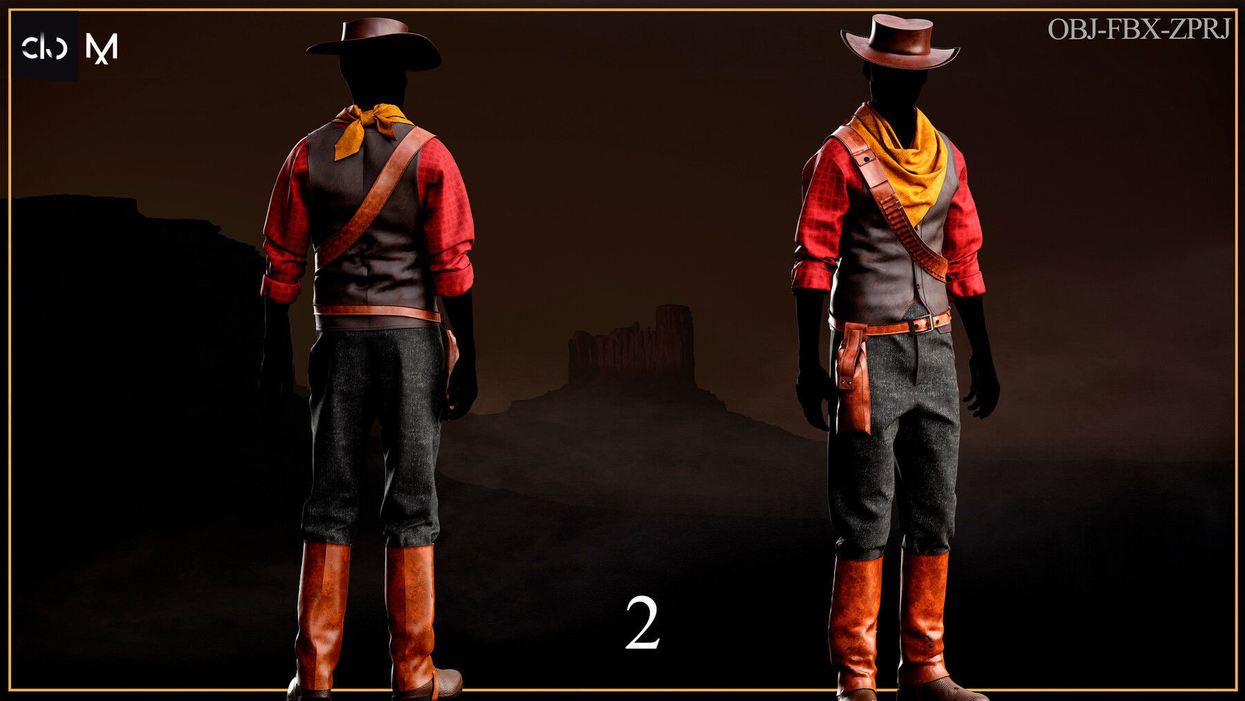 4 Western Outfits Set 3D print model_2