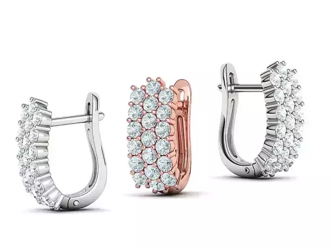 3 Row Diamond Huggie Earrings 2mm gems Earring 1CT weight 3D print model