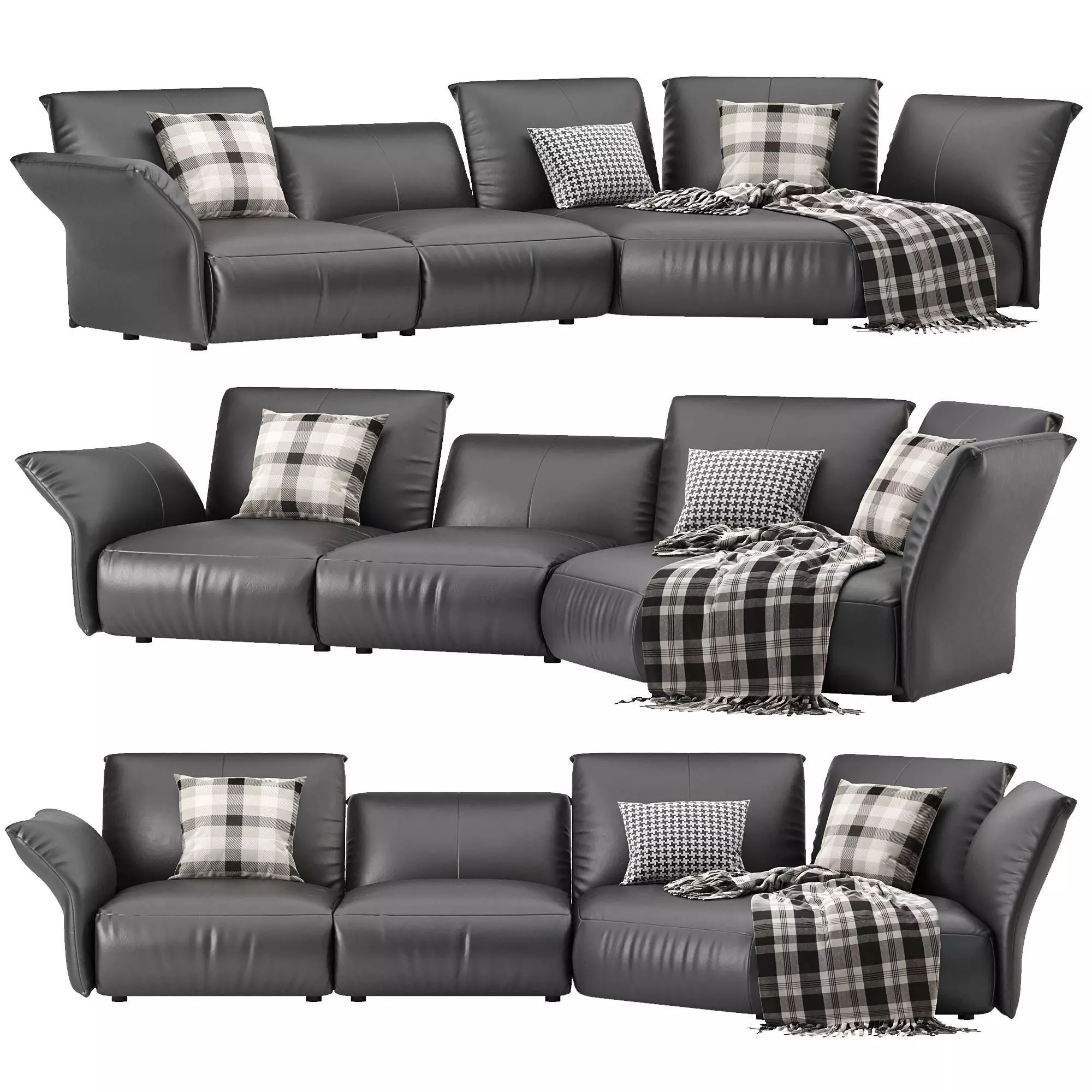 Flower Designed Luxury Calf Leather Sofa 3D model