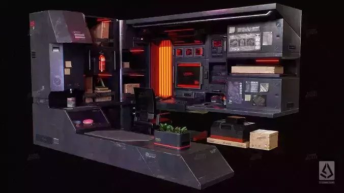 Cyberpunk Computer Room Furniture - Low Poly PBR UE Textures Low-poly 3D model