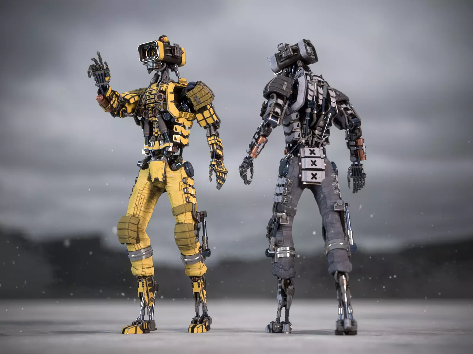 Univesral gameready robot with 3 color options Low-poly 3D model_0