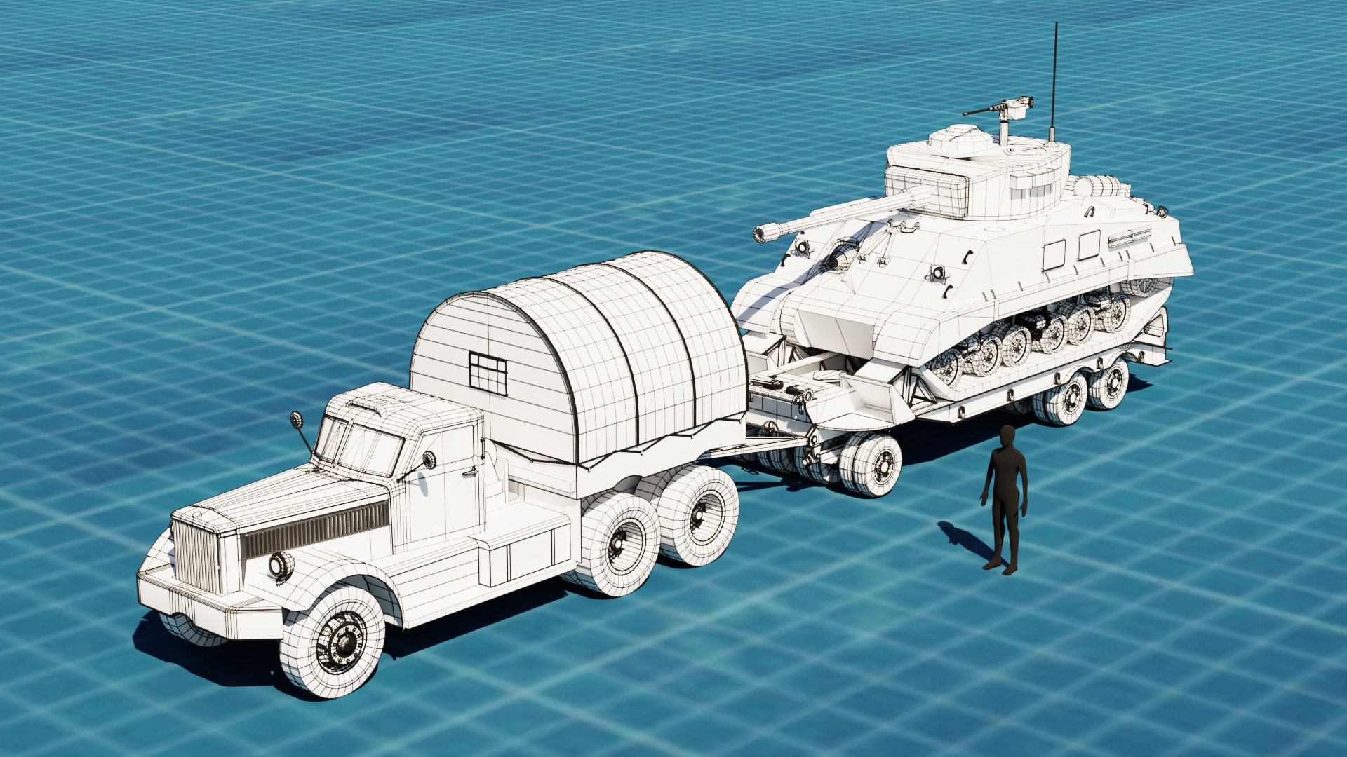 M19 Tank Transporter-Sherman Tank  Base Mesh Model Low-poly 3D model_21