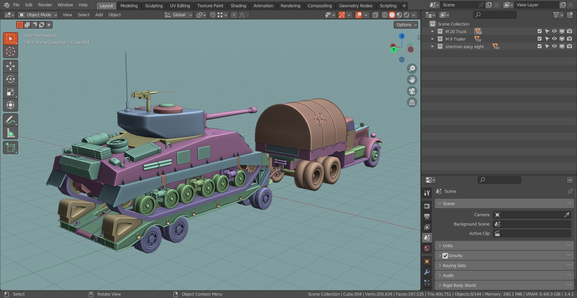 M19 Tank Transporter-Sherman Tank  Base Mesh Model Low-poly 3D model_16