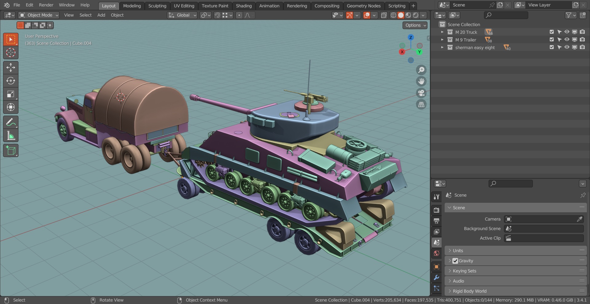 M19 Tank Transporter-Sherman Tank  Base Mesh Model Low-poly 3D model_15