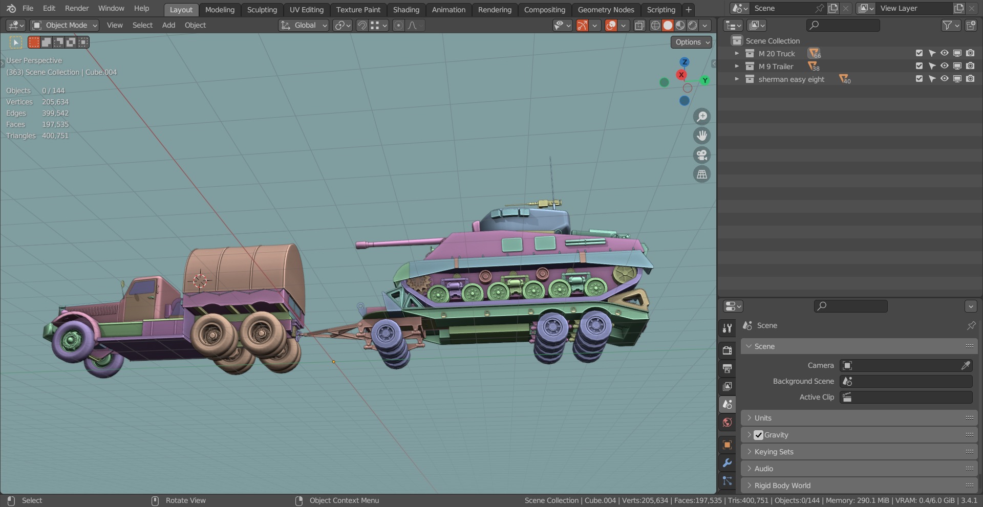 M19 Tank Transporter-Sherman Tank  Base Mesh Model Low-poly 3D model_6