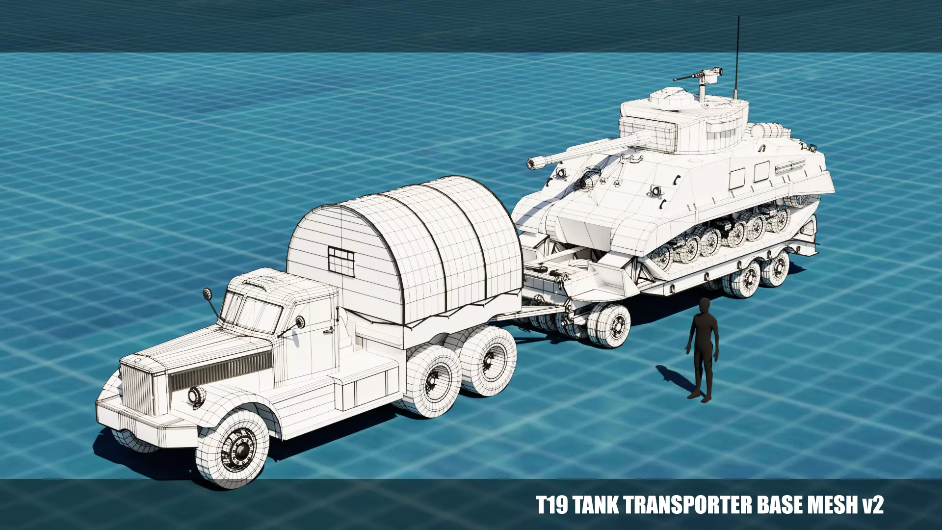 M19 Tank Transporter-Sherman Tank  Base Mesh Model Low-poly 3D model_0
