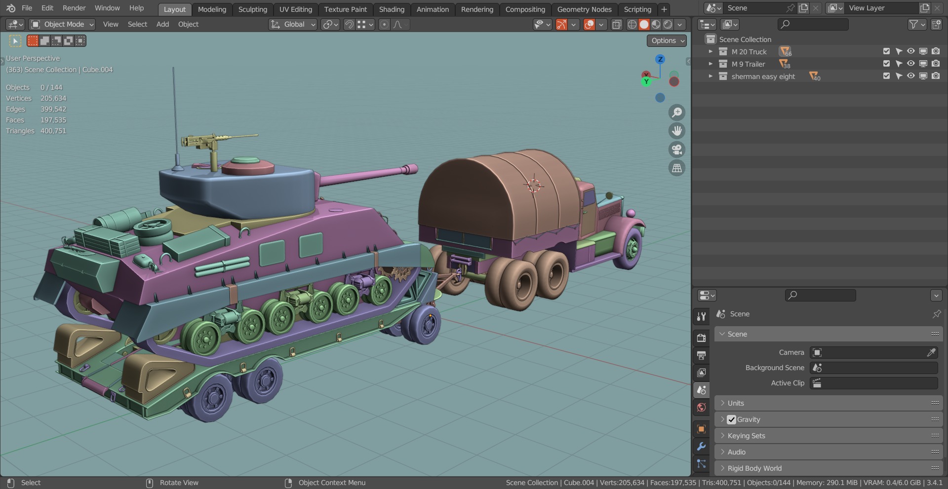 M19 Tank Transporter-Sherman Tank  Base Mesh Model Low-poly 3D model_4