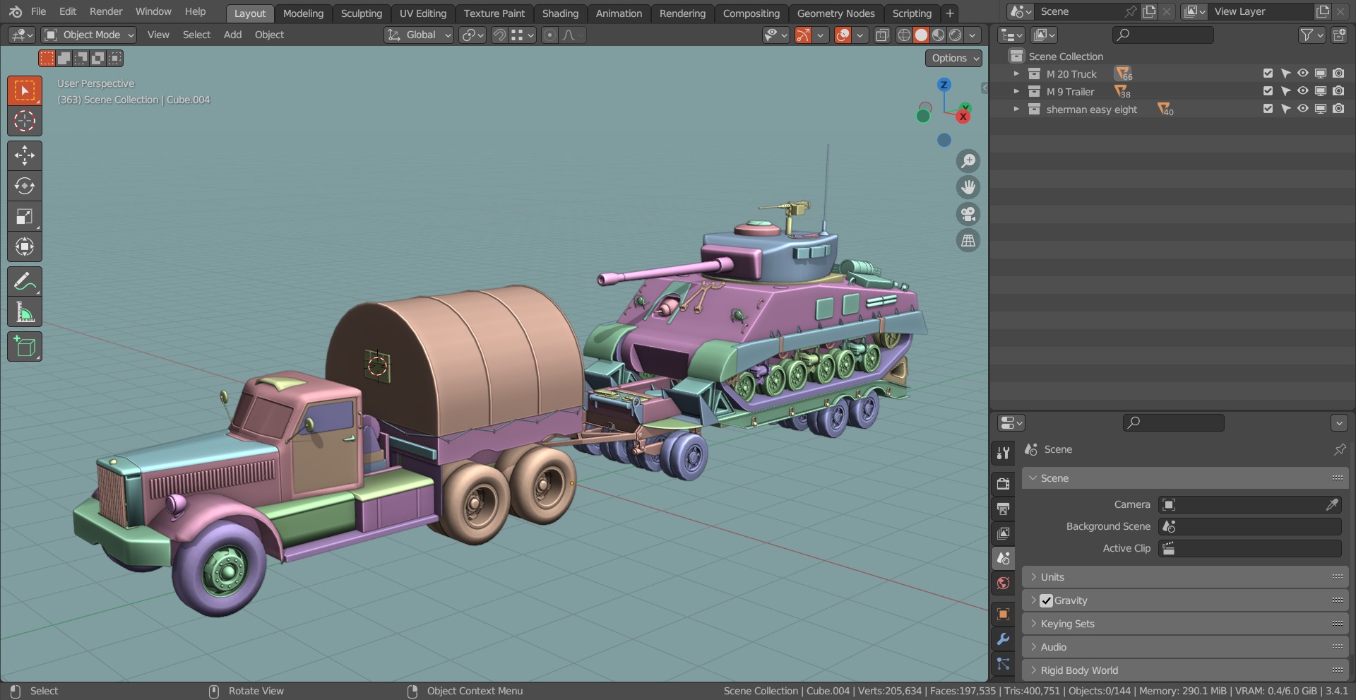 M19 Tank Transporter-Sherman Tank  Base Mesh Model Low-poly 3D model_13