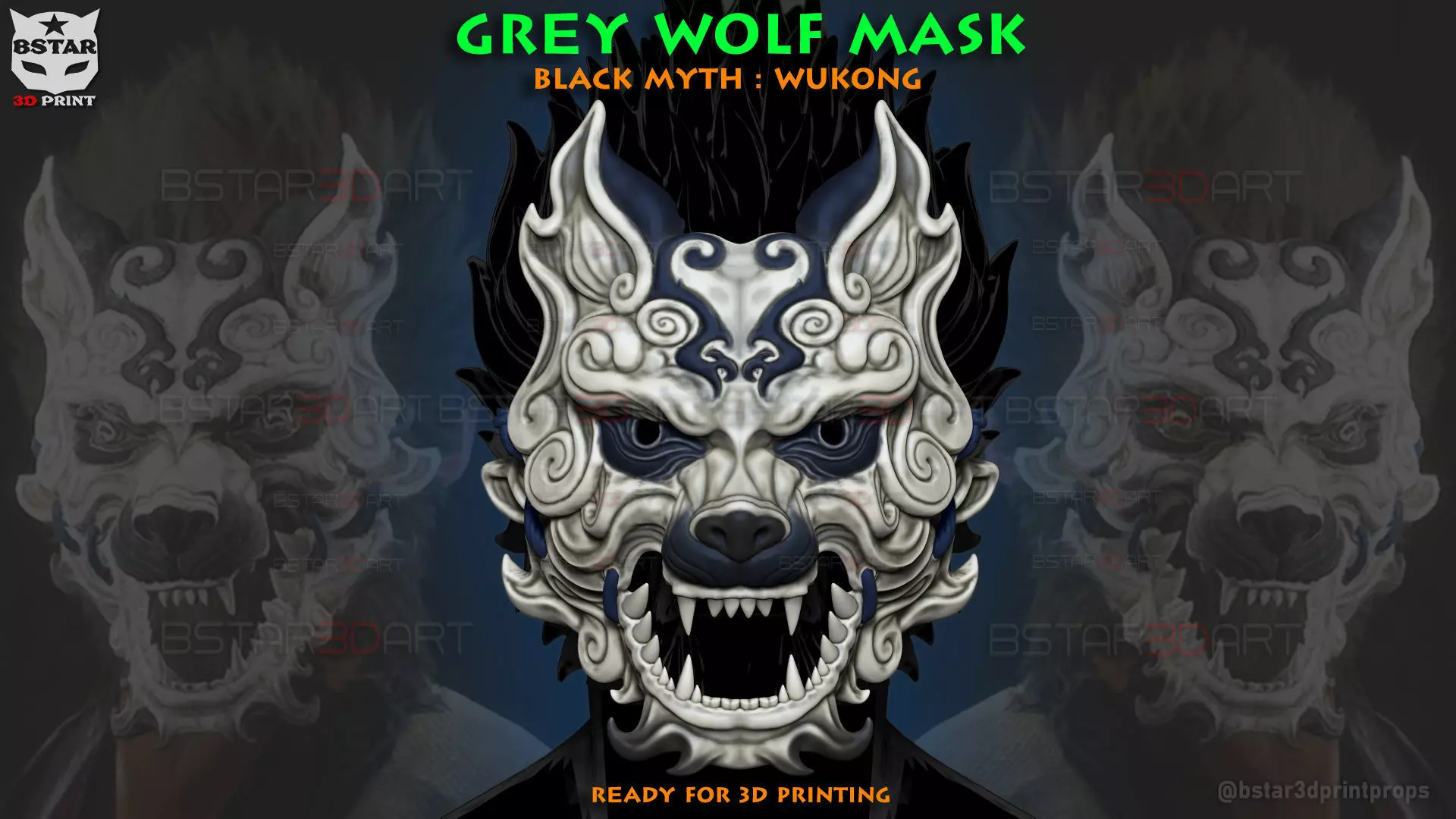 Grey Wolf Mask - Black Myth - Wukong Armor Accessories 3D print model