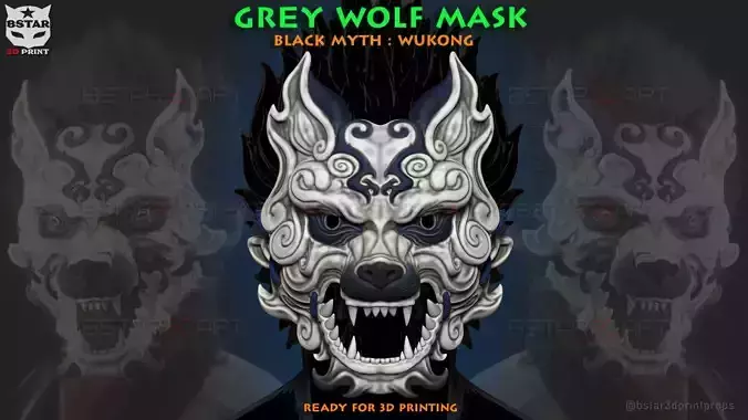  Grey Wolf Mask - Black Myth - Wukong Armor Accessories