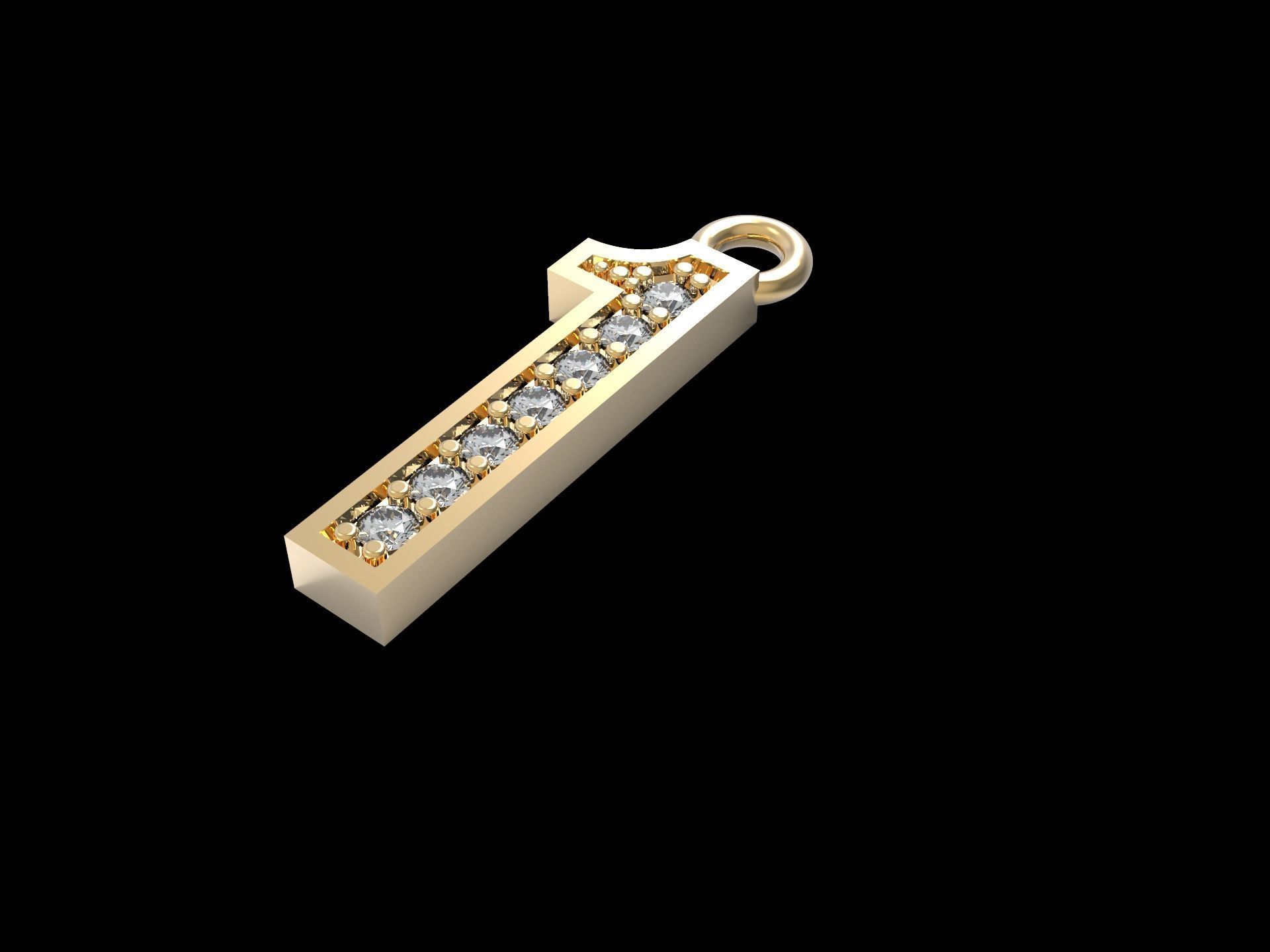 numeral pendant number one 1 with diamonds 3D print model_1