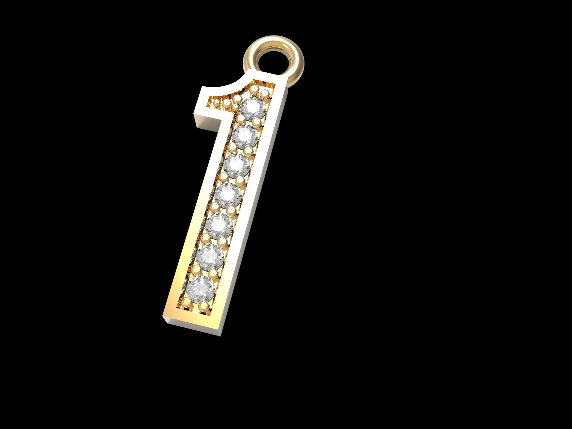 numeral pendant number one 1 with diamonds 3D print model_2