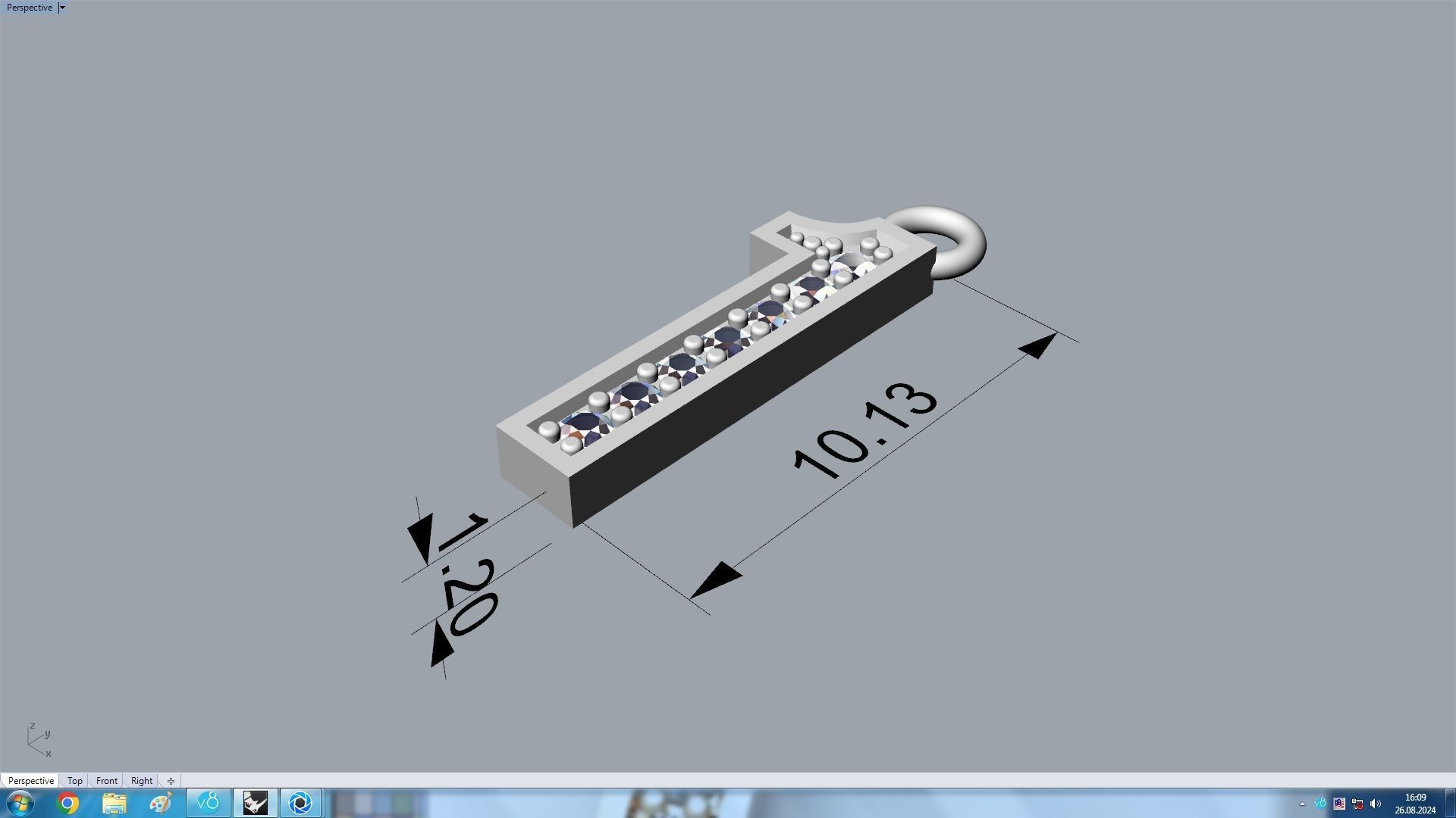 numeral pendant number one 1 with diamonds 3D print model_6