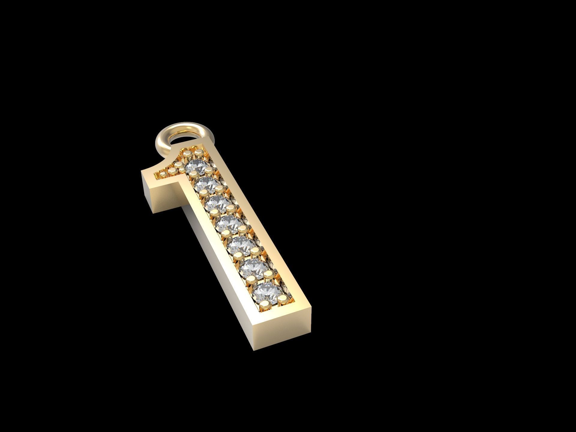 numeral pendant number one 1 with diamonds 3D print model_3