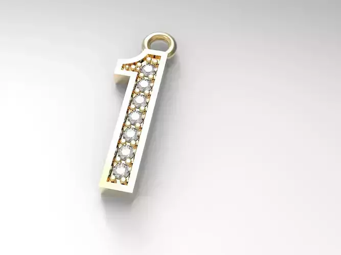 numeral pendant number one 1 with diamonds 3D print model