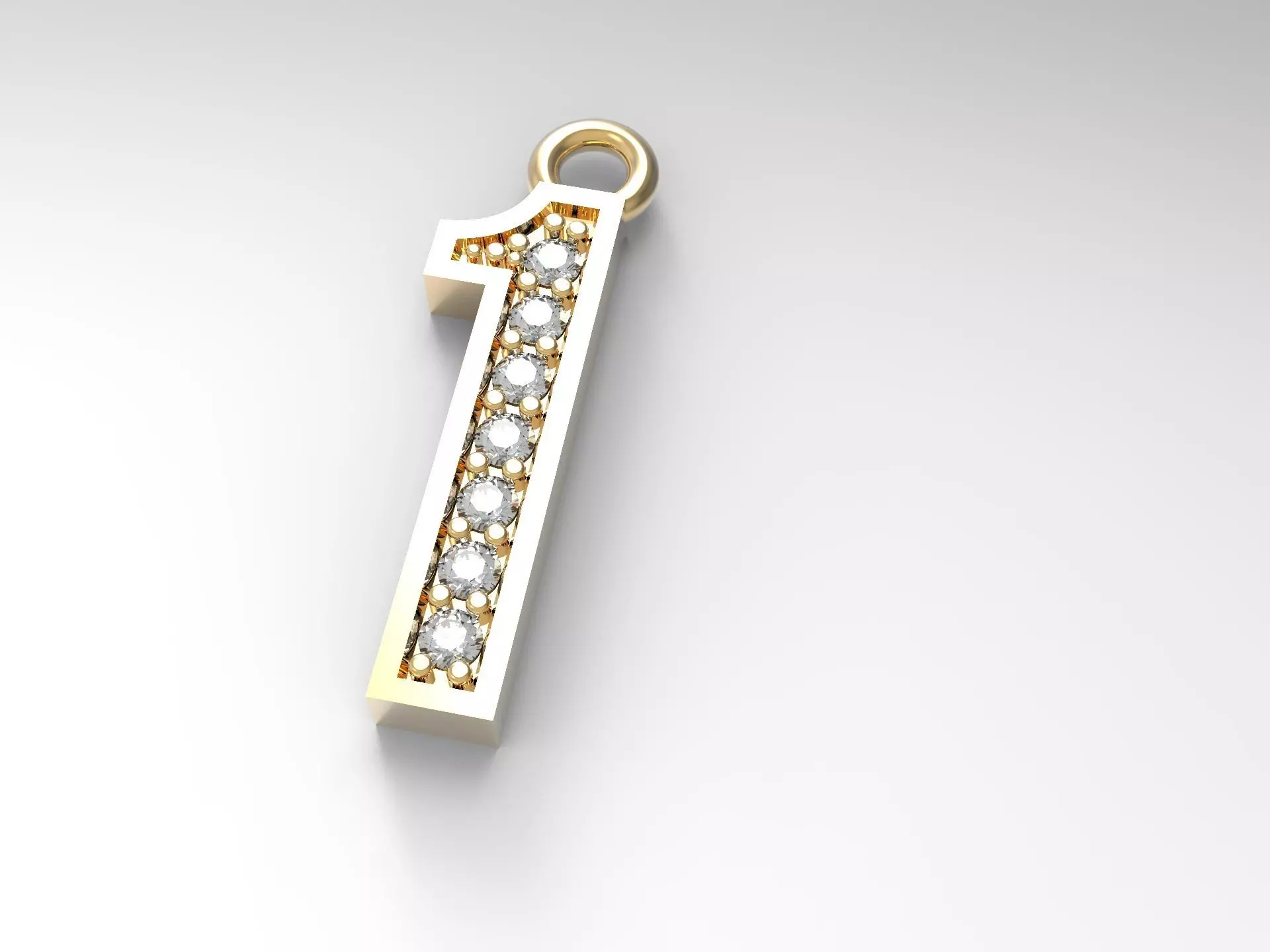 numeral pendant number one 1 with diamonds 3D print model_0