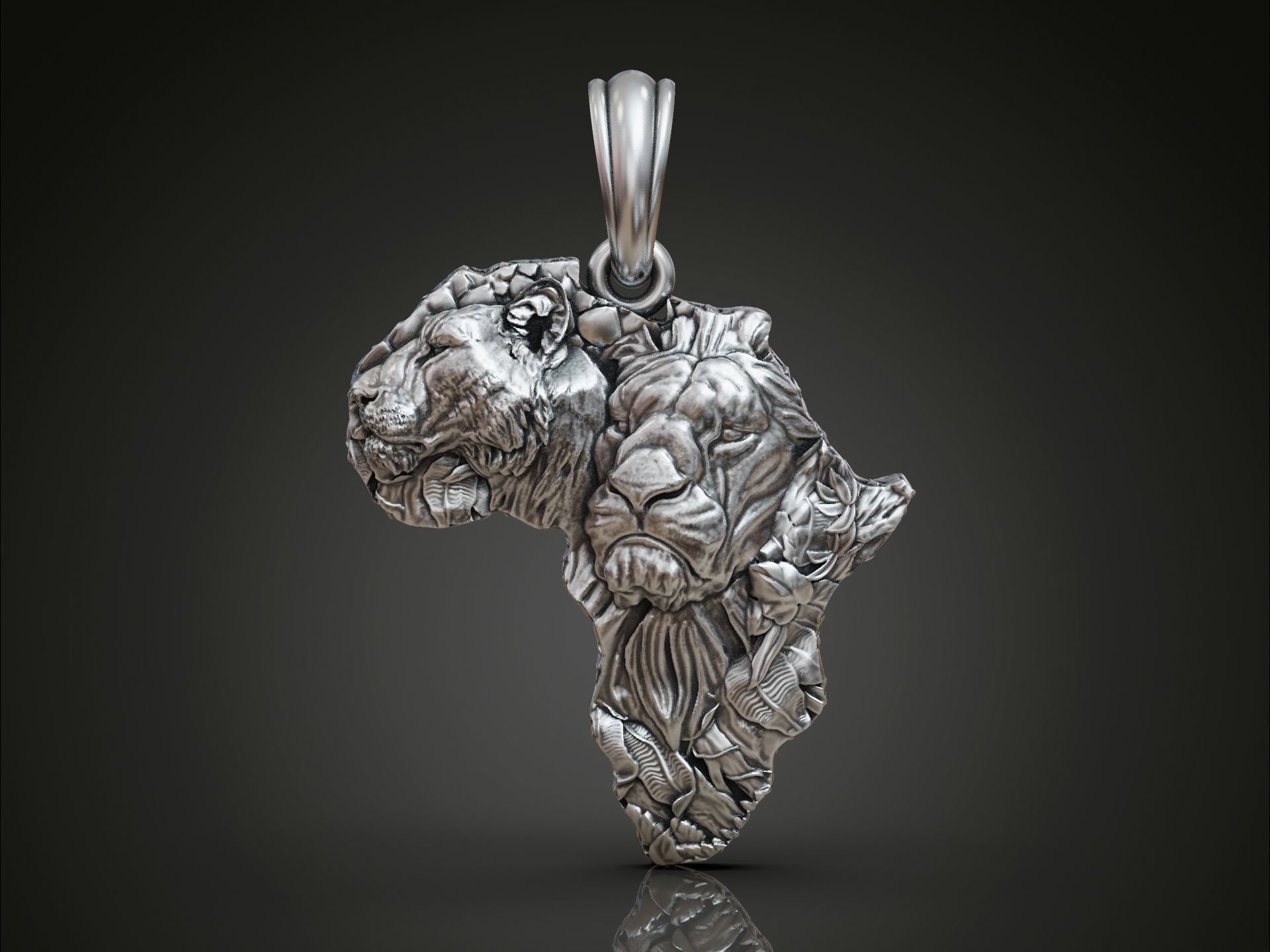 Pendant African continent lions  3D print model_3