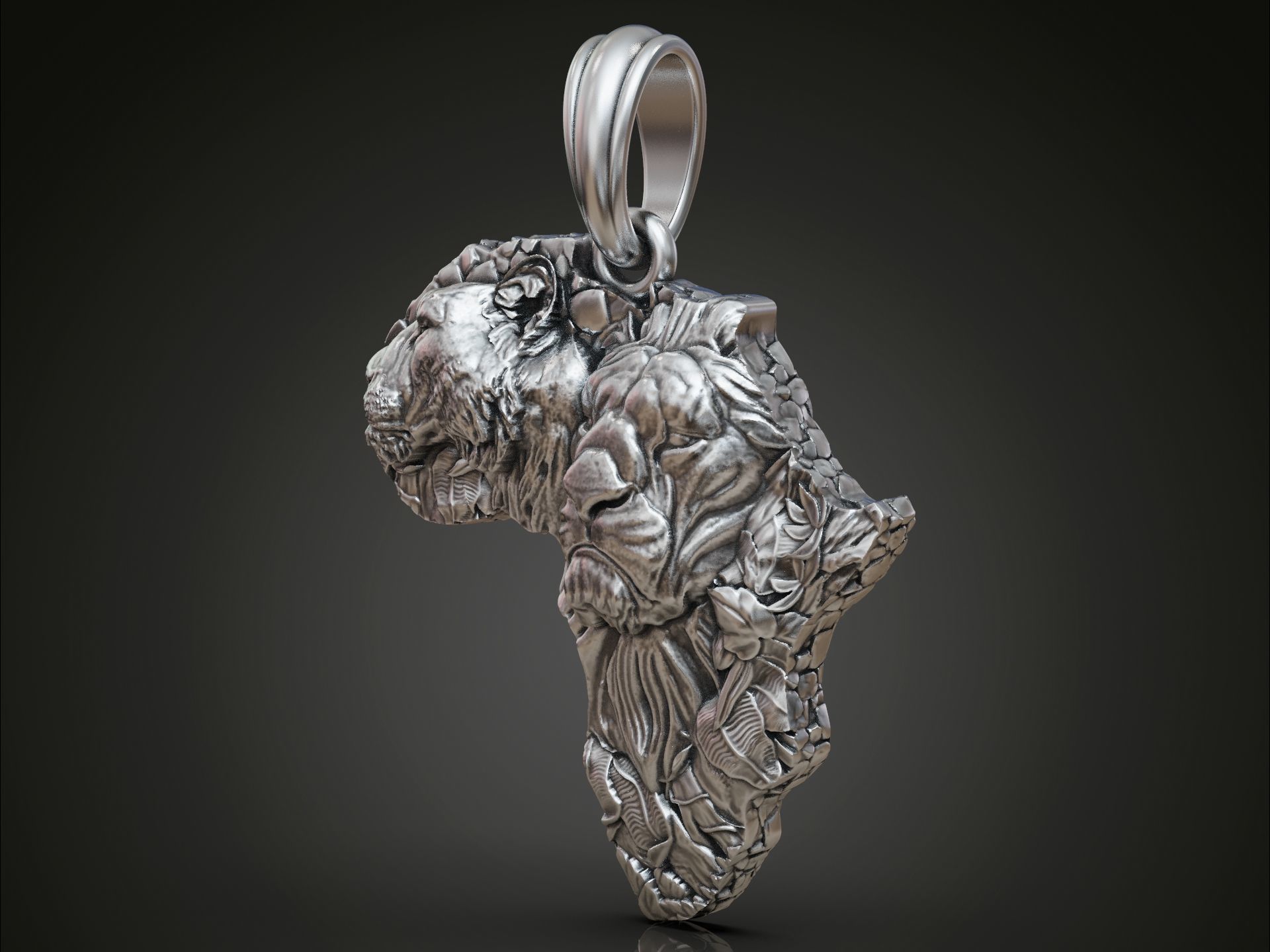 Pendant African continent lions  3D print model_1