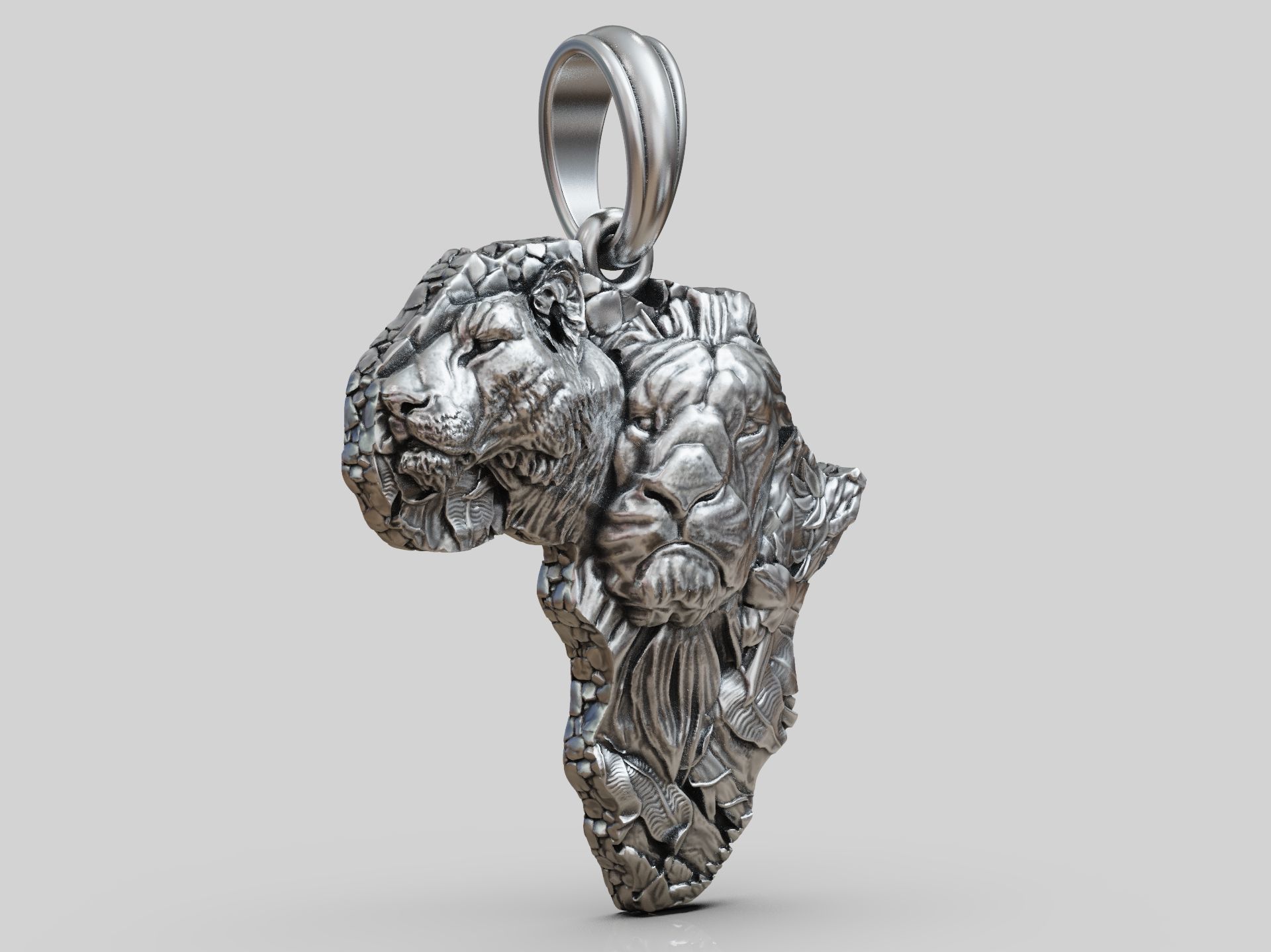 Pendant African continent lions  3D print model_5
