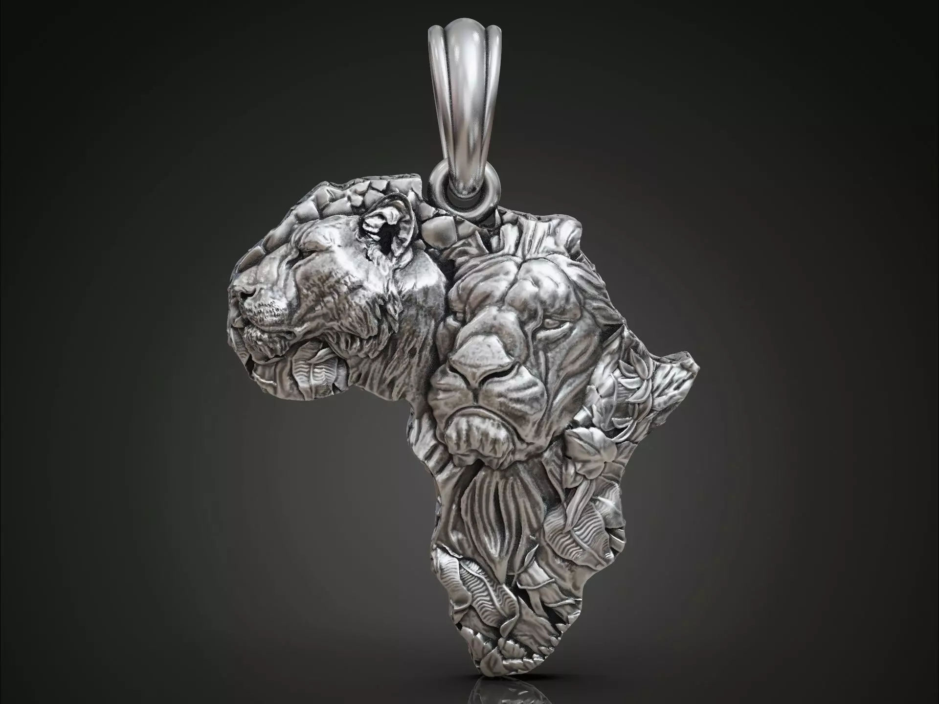Pendant African continent lions  3D print model_0