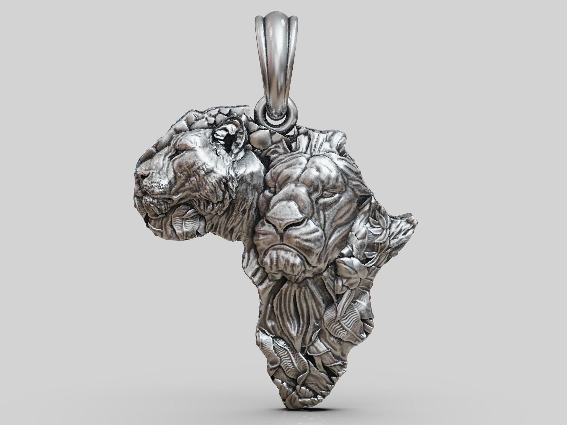 Pendant African continent lions  3D print model_4