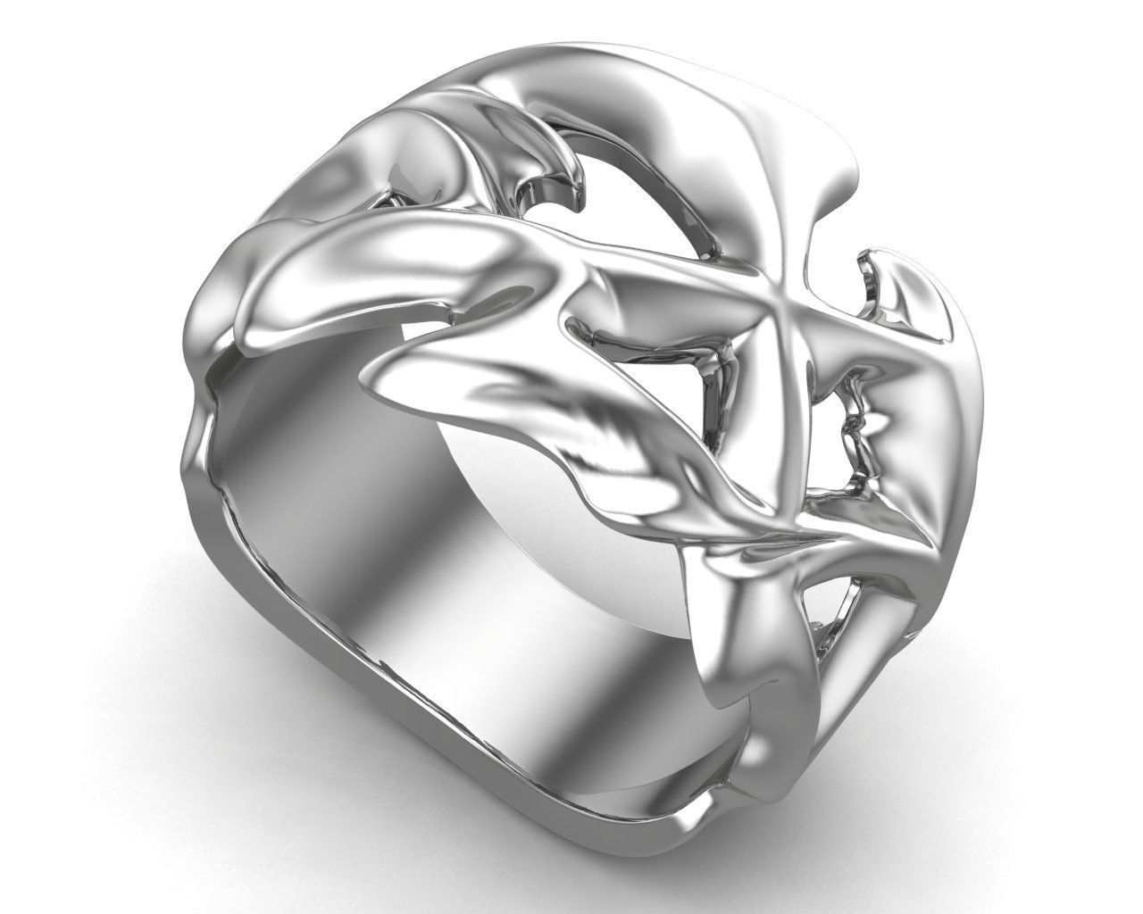Punk Vine Pattern Silver Men Ring                         3D print model_3