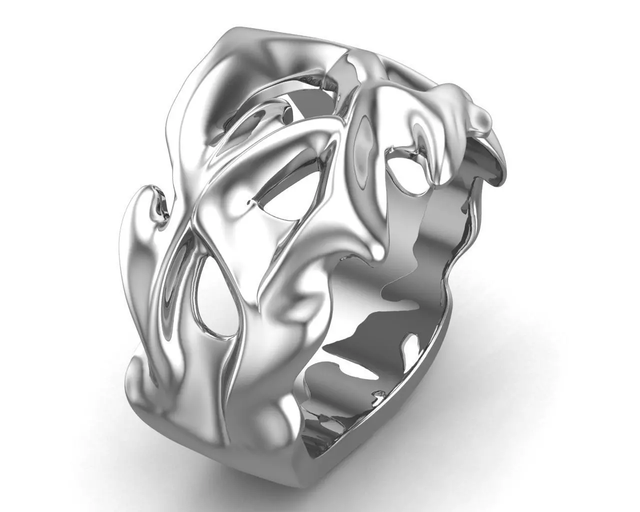 Punk Vine Pattern Silver Men Ring                         3D print model_0