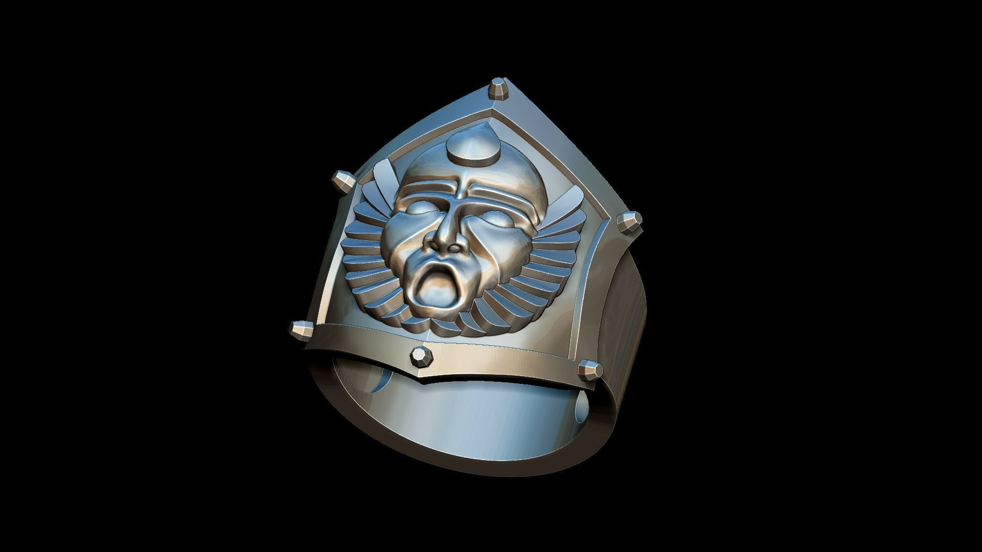 Warrior Mask Ring-CLR STL 3D print model_16