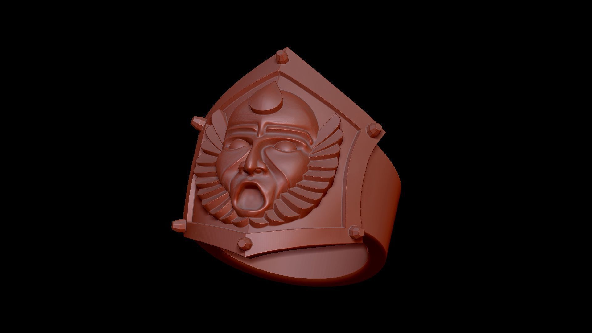 Warrior Mask Ring-CLR STL 3D print model_14