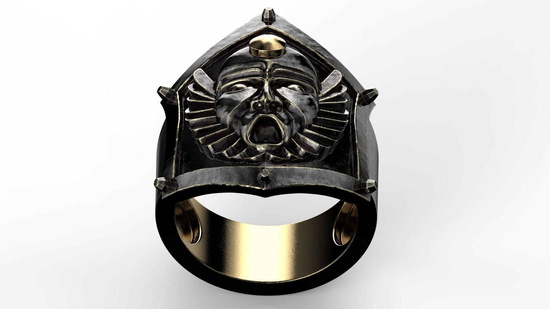 Warrior Mask Ring-CLR STL 3D print model_9
