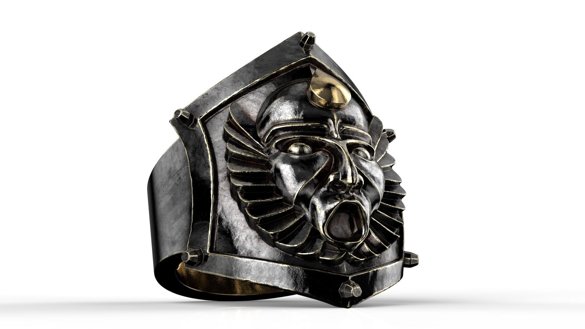 Warrior Mask Ring-CLR STL 3D print model_11